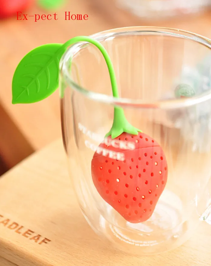 100 pcs/lot Silicone Strawberry Design Loose Tea Leaf Strainer Herbal Spice Infuser Filter Tools New free shipping