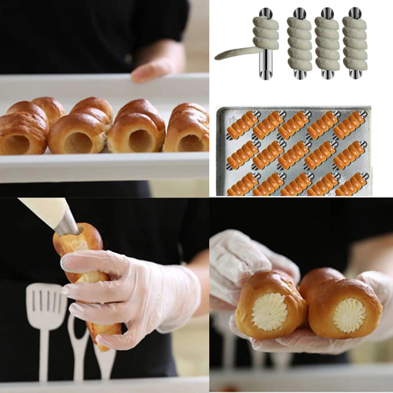 5pcs DIY Horn Croissants Mold Cake Baking Moulds Cannoli Screw Tubes for Cake and Bread Pastry Baking Mold Party Kitchen Tool