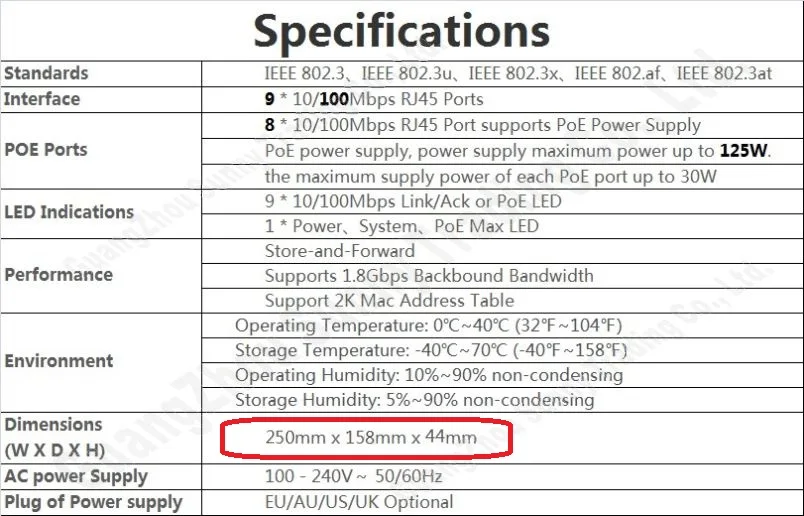 Переключатель IEEE802.3af poe с 9 портами, 8 портов, 100 Мбит/с, подходит для всех видов камер PoE или AP, максимальная выходная мощность poe 125 Вт, Бесплатная доставка/пинг