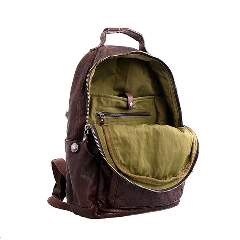 AETOO Cowhide men's doubles shoulder bag retro trendy head layer leather backpack