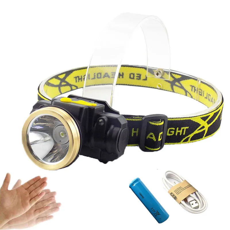 Gesture sensor led headlamp headlight usb charging high bright head lamp light torch flashlight 18650 battery lantern camping