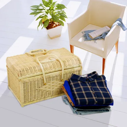 Arrangement Box Storage Book Clothes Storage Large Rattan Rattan Vintage Box Covered Picnic Basket Slim Box Clothes Rattan Box