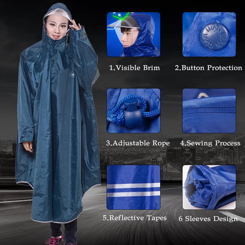 QIAN Men/Women Impermeable Raincoat Electromobile/Bicycle Sleeved Rain Poncho Thick Visable Transparent Hood Rain Gear Rain Coat