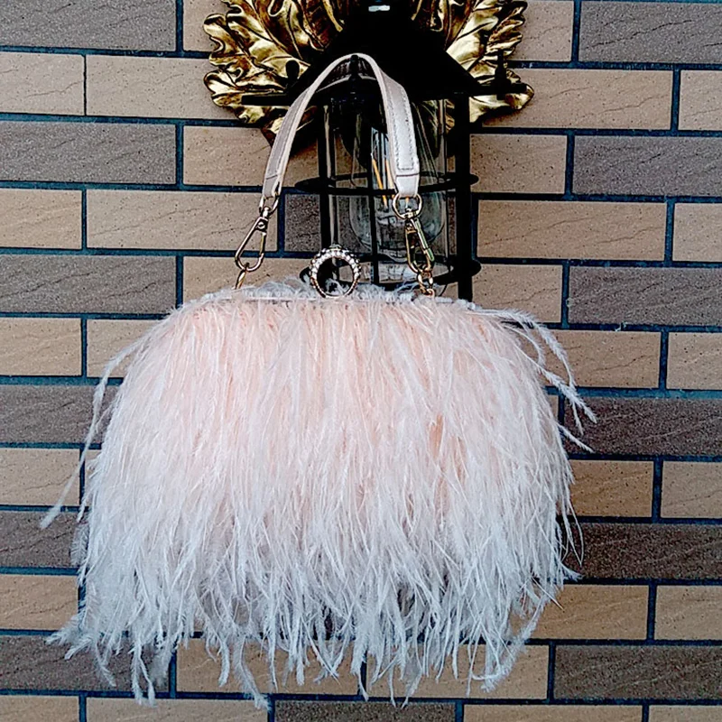 Women Bags Handbags Famous Brands Ostrich Feather Clutch Luxury Handbags Women Bags Designer Chain Evening Party Clutch Bag