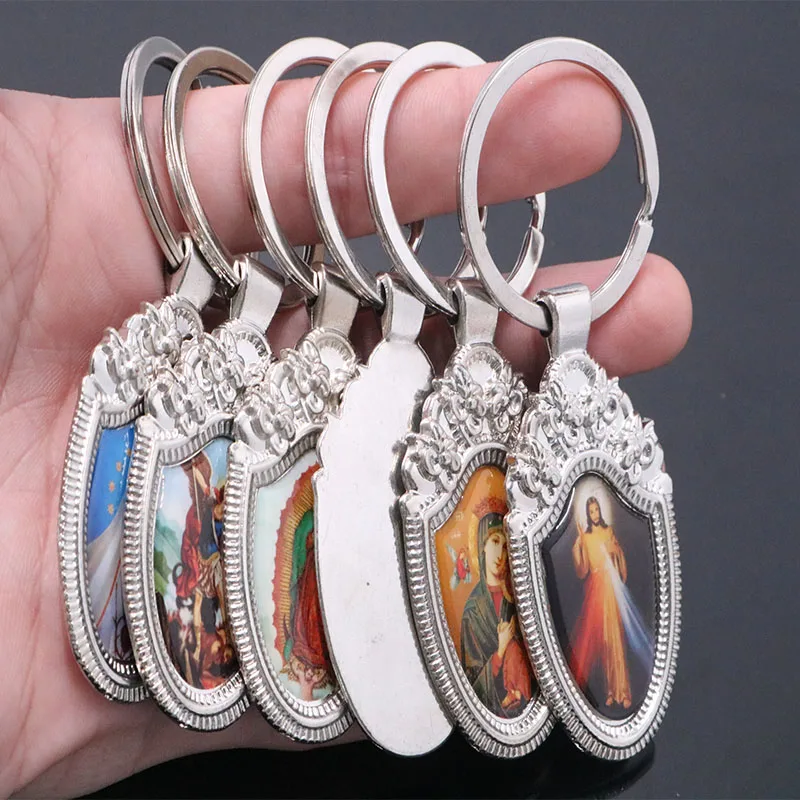 St. Jesus icon custom key chain Michael Angel Blue Mary Jesus merciful virgin Guadalupe and other key chain image