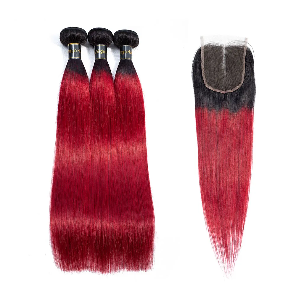 QT Burgund Bundles 3 Pcs Ombre Peruanische Gerade Menschliches Haar Weben Dunklen Wurzeln Ombre Wein Rot Bundles Peruanische Haar Weben