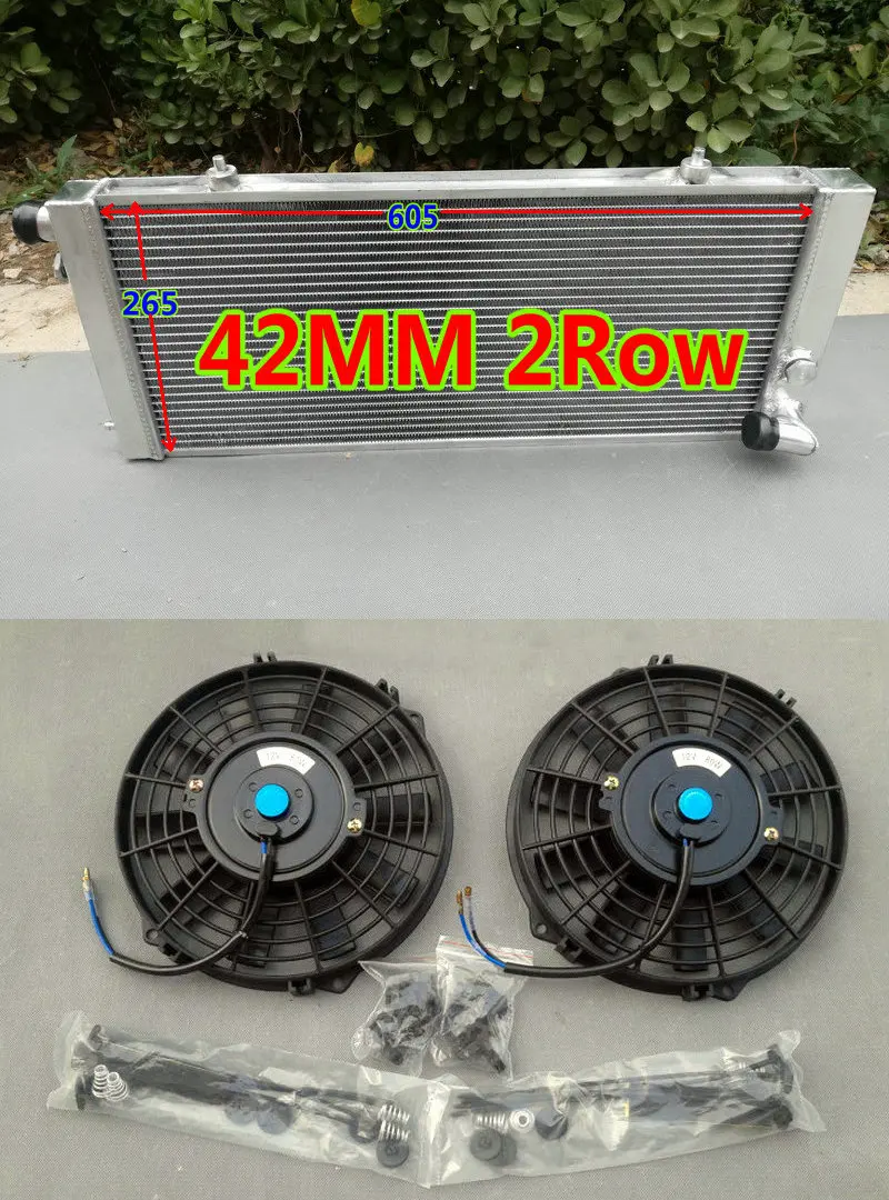 2Row 42mm Aluminum racing radiator & 2 Fans for 1984-1994 PEUGEOT 205 309 GT I 1.8D 1.6L/1.9L &1.8L DIESEL MT 85 86 87 92 93