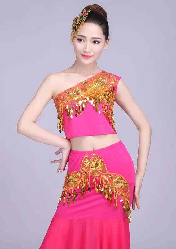 Dai trang phục trang phục múa 2018 mới gió quốc gia Vân Nam Peacock quần áo biểu diễn Múa sequined váy đuôi cá TB18120