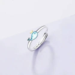 Little Whale Korean Sweet Dolphin Cute Fish Silver Color Personality Resizable Opening Ring For Women Luxury Jewelry SRI215