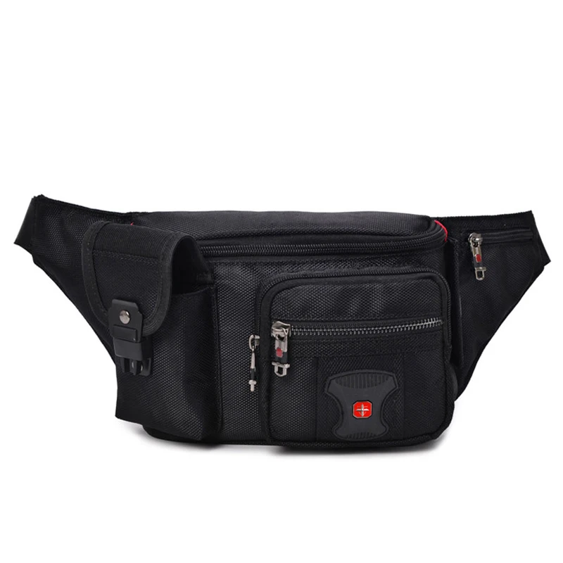 

Swiss Multi-function Oxford Waist Bag Men Black Casual Funny Pack Male Multi-pocket Women Money Pouch Belly Bag For Cellphones