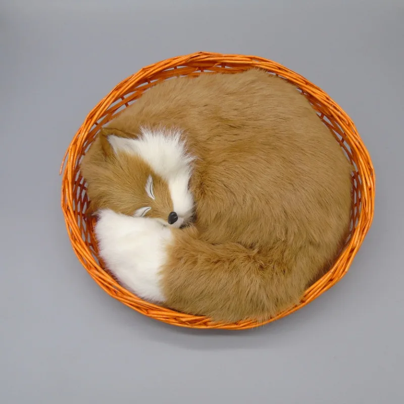 big simulation sleeping fox model polyethylene & furs fox doll home decoration about 27x27x12cm p0061