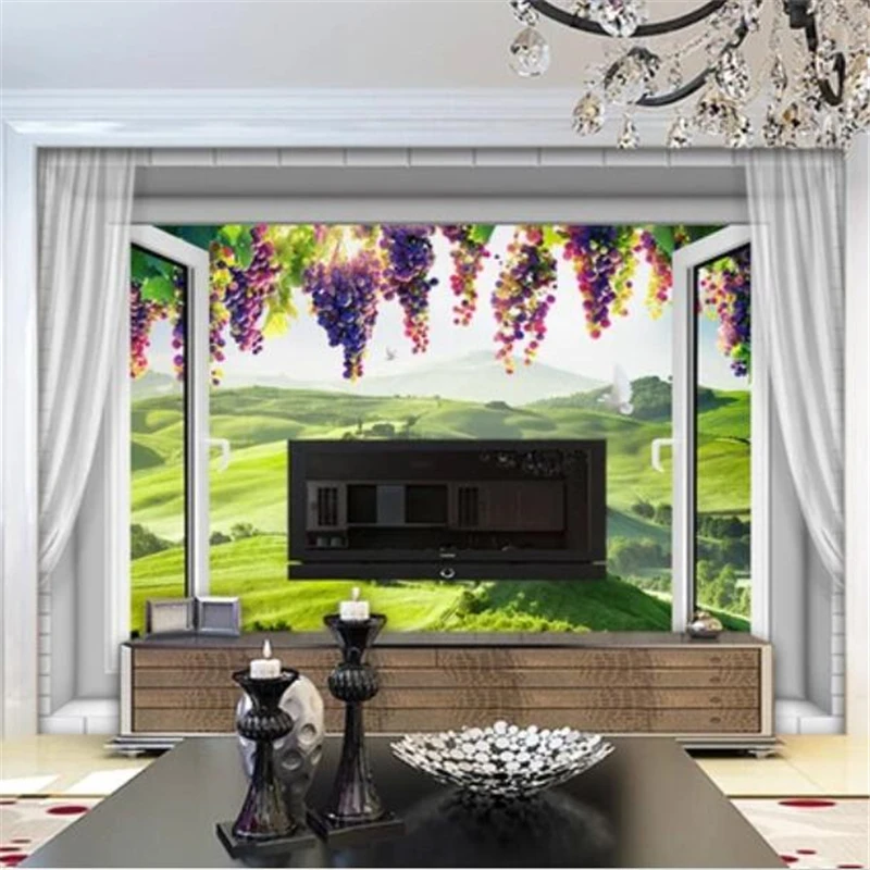 wellyu Custom wallpaper 3D solid mural European window grape TV background wall papers home decor обои papel de pared wallpaper