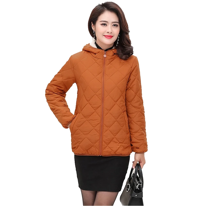 

Autumn Winter Short Jacket Women Cotton Coat Flocking Thick Warm Parkas Middle aged Female Plus size Hooded Cotton Jackets H623