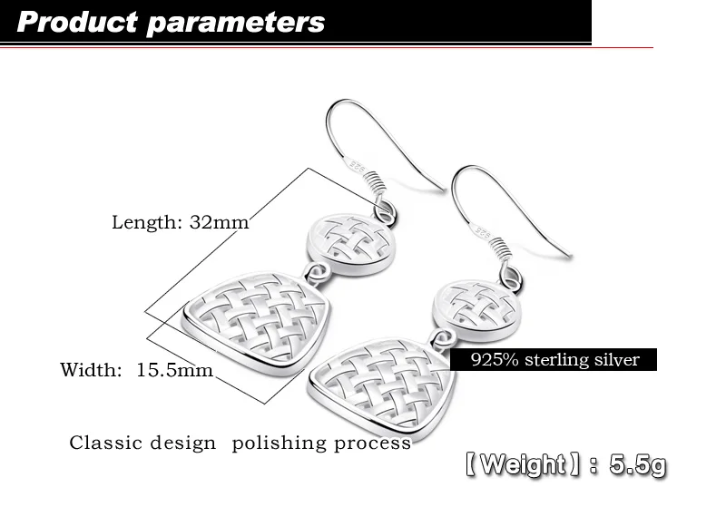 Ethnic Style 925 Sterling Silver Earrings Geometric Elements Woven Pattern Pendant Charm Female Earrings Charm Dreamy Earrings