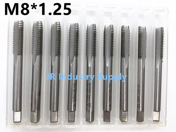 10pcs Machine tap M8*1.25 screw tap HSS precision H2 Straight Fluted Screw Thread Metric Plug Hand Tap Drill