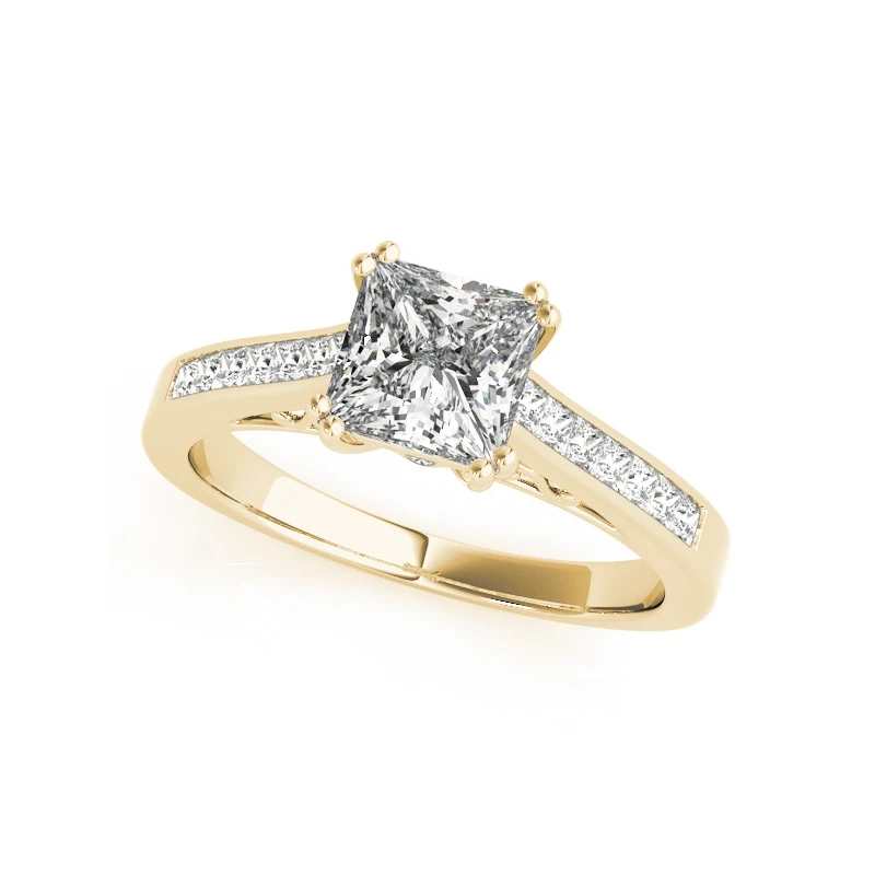 Ensemble de bagues de fiançailles en diamant Moissanite pour femmes, taille carrée, 1.2 Carat, or jaune massif 14K, bague de mariage