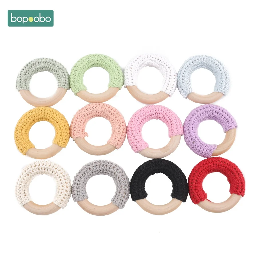 Bopoobo 1pc 50mm Wooden Crochet Rings Baby Feeding Necklace Wooden Circles Baby Bites Toys DIY Knitting Toys Baby Teether