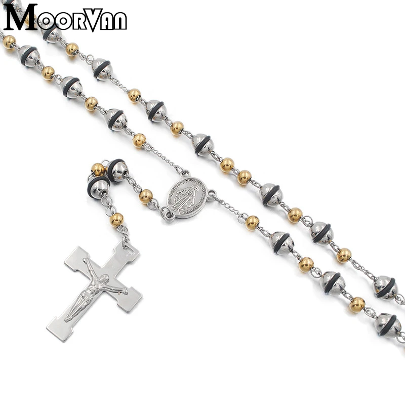 Christmas gift women's necklace trendy link chain bead stainless steel rosary necklaces religious jewelry for men hiphop