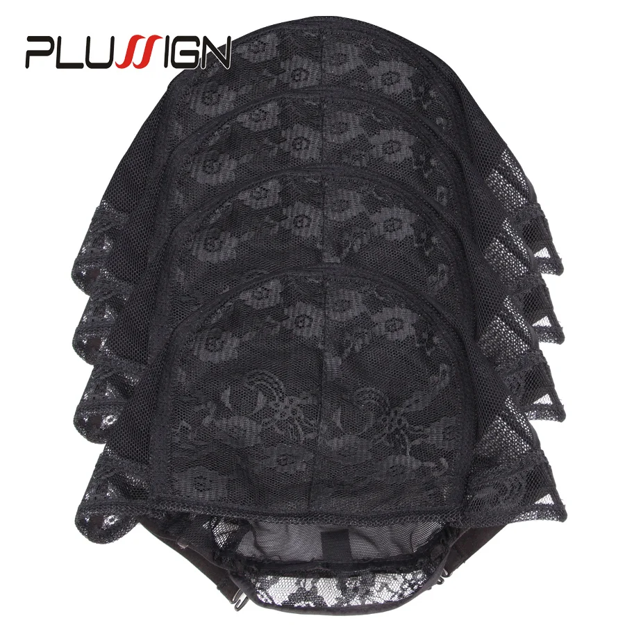 Plussign Gorąco sprzedająca się czapka kopułkowa do peruki Mesh Xl Czapka do peruki Siatka do włosów Regulowana część U Czapki do peruk Podwójne koronkowe czapki siatkowe 5 szt.