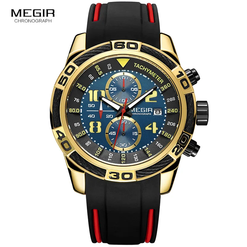 Megir Sports Watch Men Top Brand Luxury Chronograph Quartz Wrist Watches Silicone Bracelet Military Relogio Masculino Clock 2045