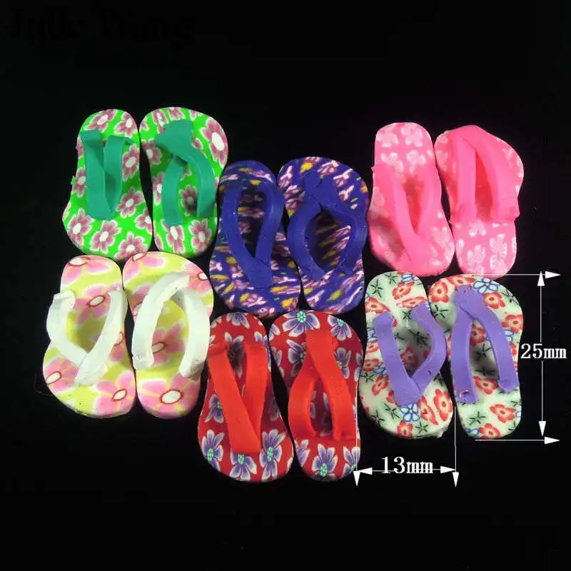 Julie Wang 10/20/30PCS Randomly Mix Flip Flops Charms Pendant Key Chain Polymer Clay Phone Decor Jewelry Making Accessory