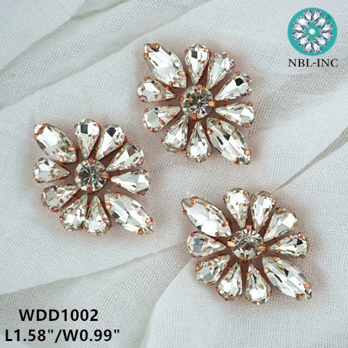 (100PCS) Small flower shape crystal rhinestone applique rose gold beaded patch accessories for dress shoes WDD1002