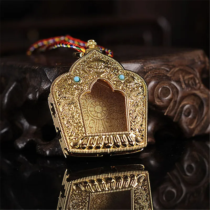 Silver/Gold Plating Buddhist Suppliers Alloy Metal Double Dragon Playing Pearls Decorate Exquisite Gawu Box Tibetan Pendant