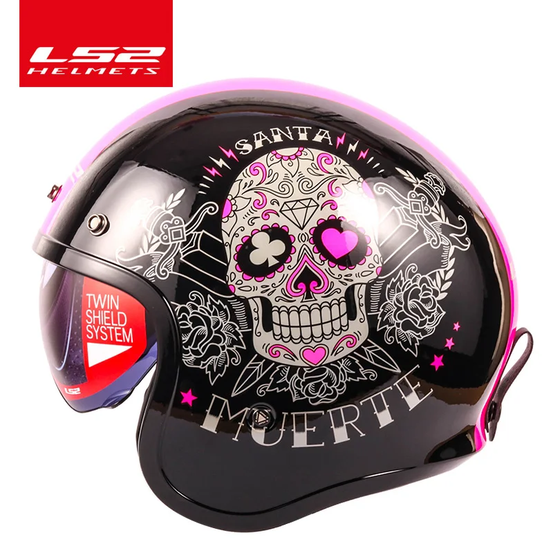 LS2 Spitfire motorcycle Vintage helmet Open face fashion design retro jet half helmet LS2 OF599 casque moto with bubble buckles