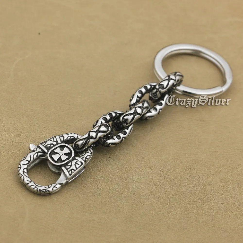316L Stainless Stee Heart Cross Mens Biker Rocker Punk KeyRing Keychain 5S003KC