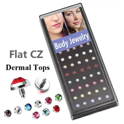 40piece/box  Flat CZ Crystal Dermal Anchor Tops with 16g Thread Skin Piercing Jewelry mixed colors