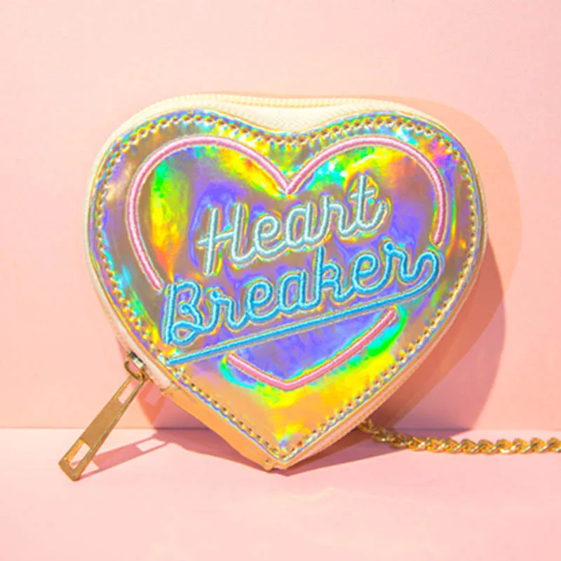 Brilljoy Fashion Heart-shaped Purse Hologram Wallet Heart Shape Women Laser Hologram Zipper Wallets Clutch Bank Card Coin Purses