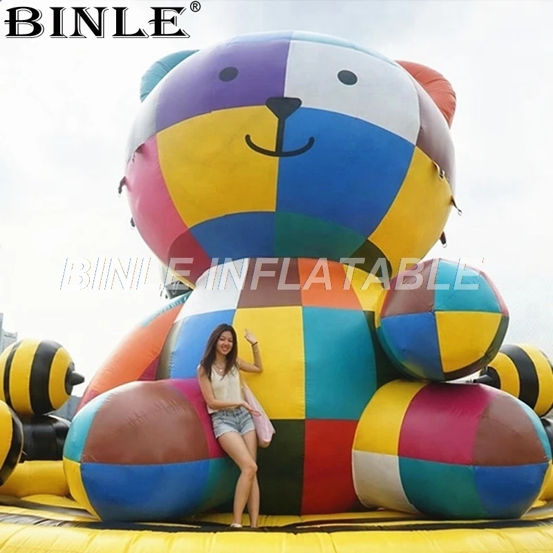 

Free air shipping giant rainbow color inflatable teddy bear inflatable cartoon mascot for outdoor advertising