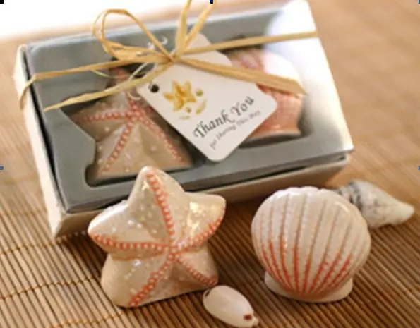 (20Pcs/lot=10boxes) Beach theme Wedding decoration gifts of Seashell and starfish ceramic salt and pepper shakers Party Favors