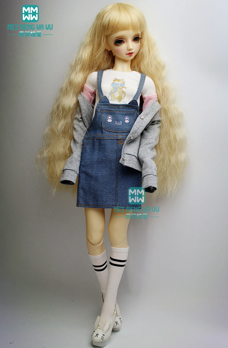 60cm bjd Puppen kleider für bjd Puppen mode lässig Jeans rock Strickjacke Socke