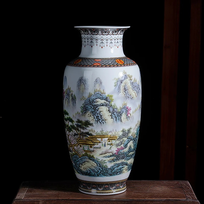 

Ceramic Vase Ornaments Jingdezhen New Chinese Antique Home Decoration, Pastel Landscapes Flowers And Birds Porcelain vase