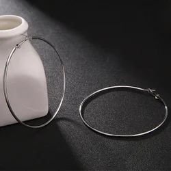 Four-color Trendy Classic Stainless Steel Hyperbole Large Hoop Earrings For Women Big Smooth Circle Loop Earrings Size 30-100mm