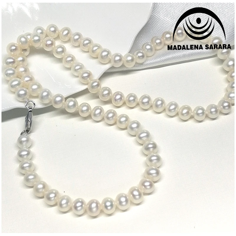 MADALENA SARARA Single Row Elegant Princess Luxury Style AAAA 8-9mm Round Freshwater Pearl Necklace