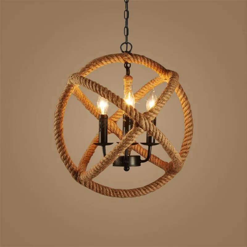 

L65-American village retro iron handmade hemp rope ceiling lamp LOFT bar cafe living room restaurant personality pendant light