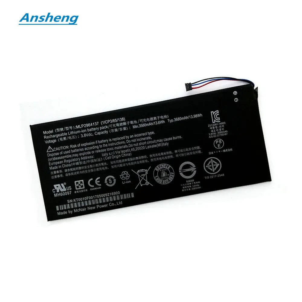 

Original 3580mAh MLP2964137 Battery For Acer lconia One 7 B1-730 B1-730HD A1402 3165142P Tablet PC