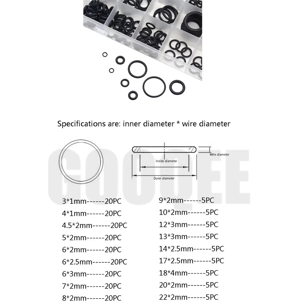 225pcs Rubber O Ring O-Ring Washer Seals Watertightness Assortment Different Size With Plactic Box Kit Set