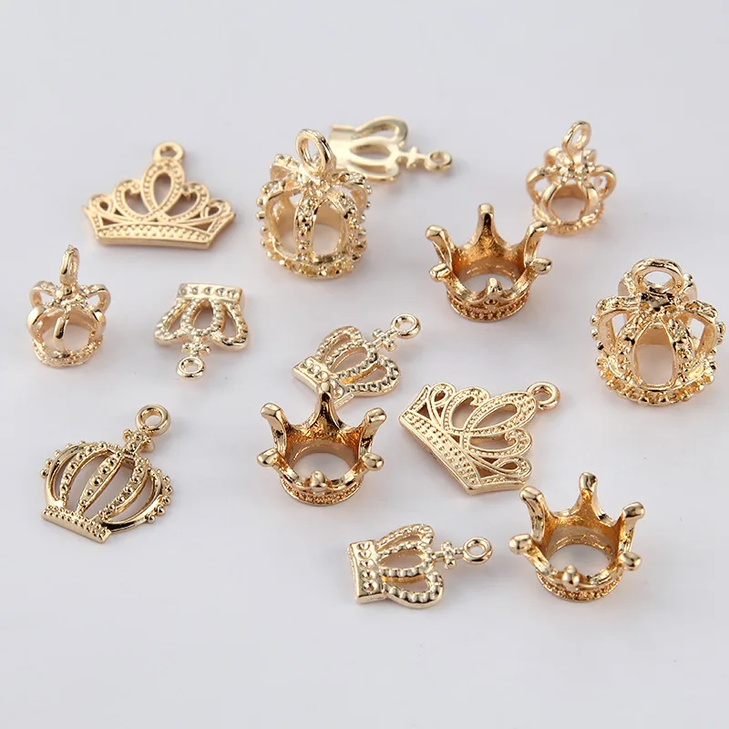 20PCS KC Gold Metal 3D Princess Crown Charms Love Hearts Leaf Pendants Fit Bracelet DIY Handmade Jewelry Making Findings