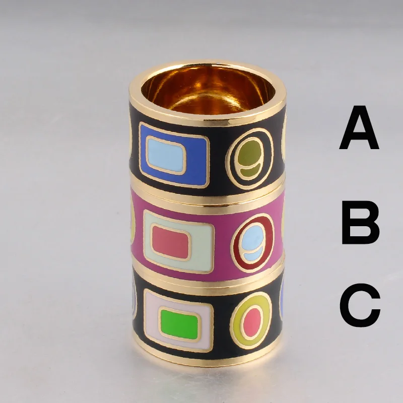 Color Cultur 13mm width Big Rings for Women Geometric Patterns Gold Stainless Steel  Trendy Enamel  Jewelry