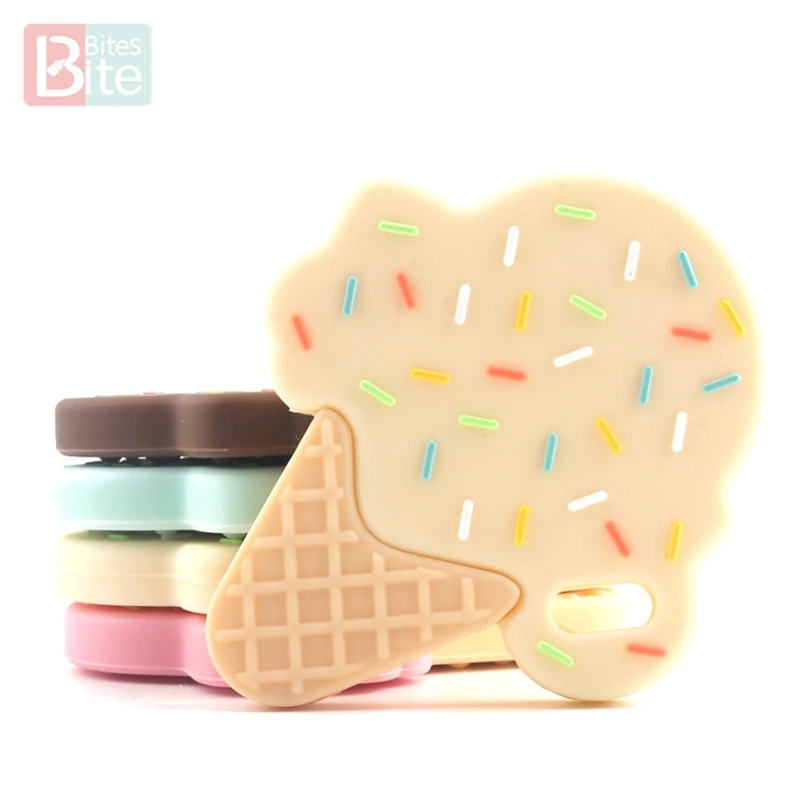 Bite Bites 1pc Silicone Ice Cream Teether BPA Free Silicone Accessory Nylon Rope Cream Chocolate Baby Shower Gift Baby Teether