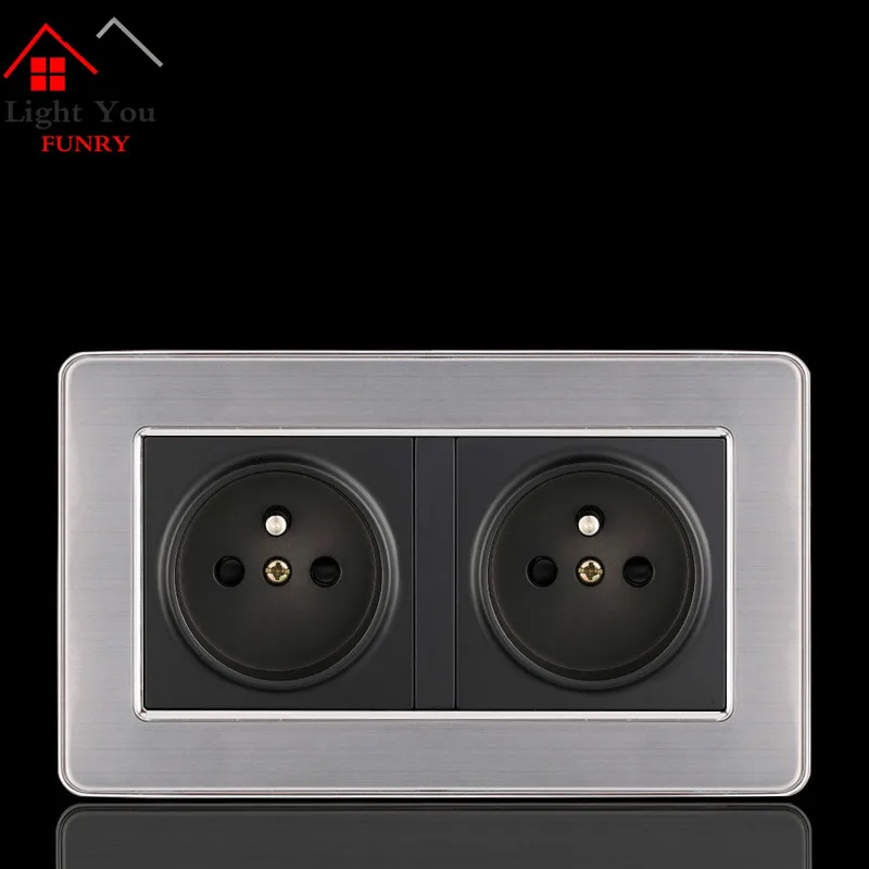 French standard Two AC Jacks Regulatory socket  EU European French 2 Hole With Cylindrical Socket 16A 146*86mm