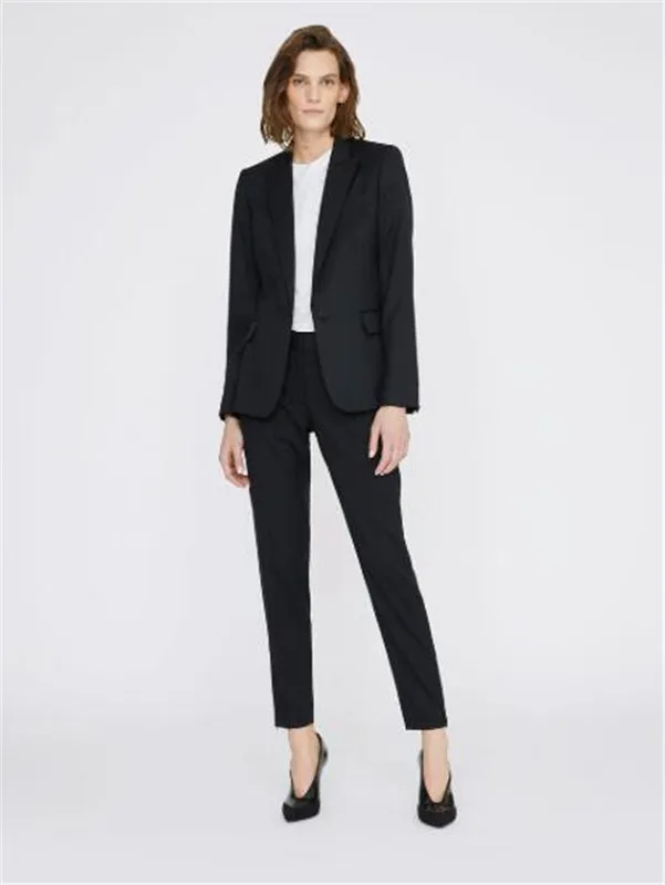Abito da donna d'affari con risvolto a punta nera, giacca da abito a maniche lunghe con pantaloni, completo da 2 pezzi, tailleur pantalone femminile