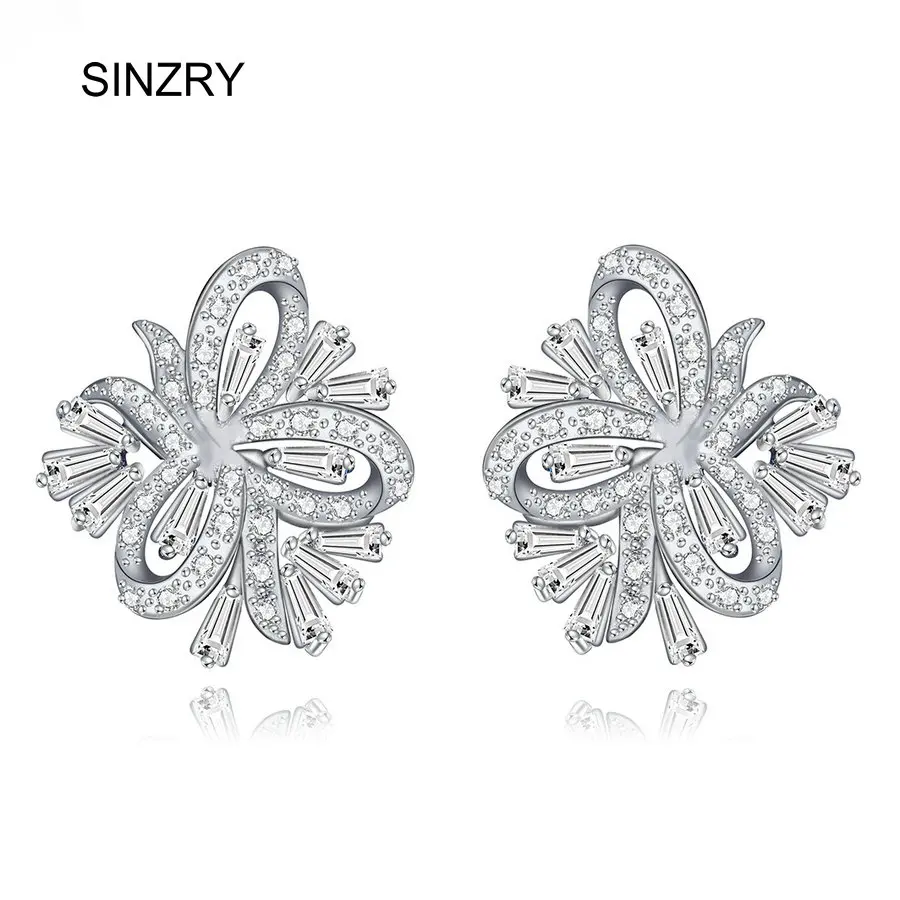 SINZRY statement jewelry Clear white Cubic zirconia earrings CZ flower stud Earrings for women