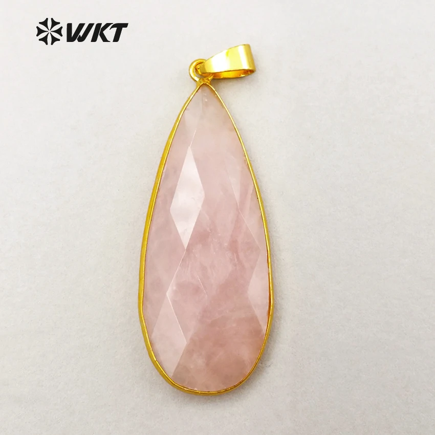 

WT-P1348 New Elegant Water Drop Shape Necklaces Pendants Natural Rose Crystal 24K Metal Electroplate Jewelry Making