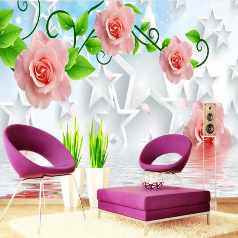 

wellyu Custom large - scale murals rose reflection 3D five - pointed star TV background wall wallpaper papel de parede