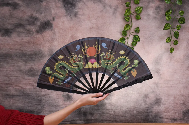 Grand éventail pliable en plastique noir pour hommes, nouvelle collection d'été 2021, grand éventail Dragon, cadeau