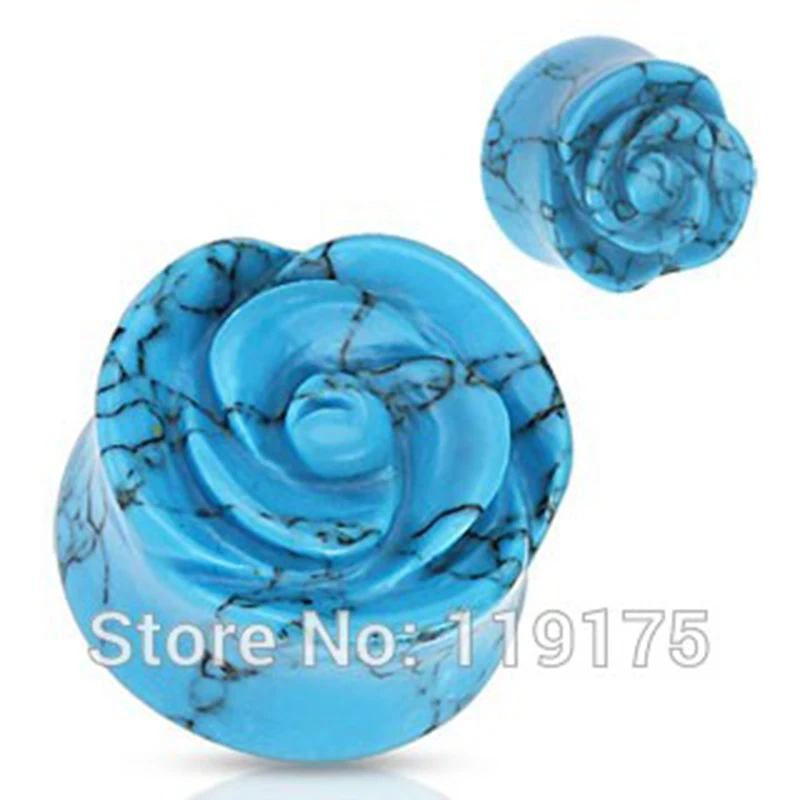 New Product 1 Pair 6-25mm Flower Created Stone Ear Gauge Plug Organic Flesh Tunnel Ear Expander Body Piercing Jewelry